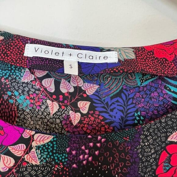 Violet + Claire black floral lightweight career office long bell sleeve blouse S - Picture 5 of 7